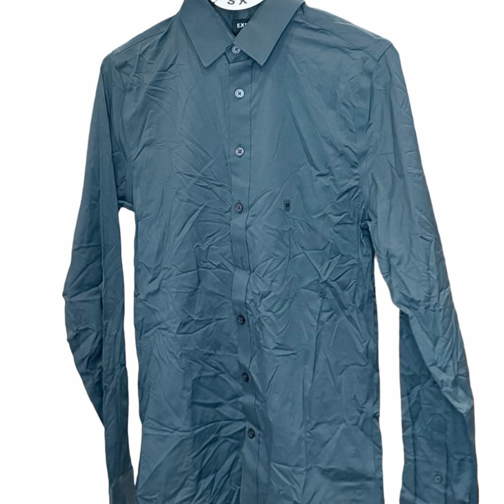 Express Men's Long-Sleeve Dress Shirt in Teal Blue